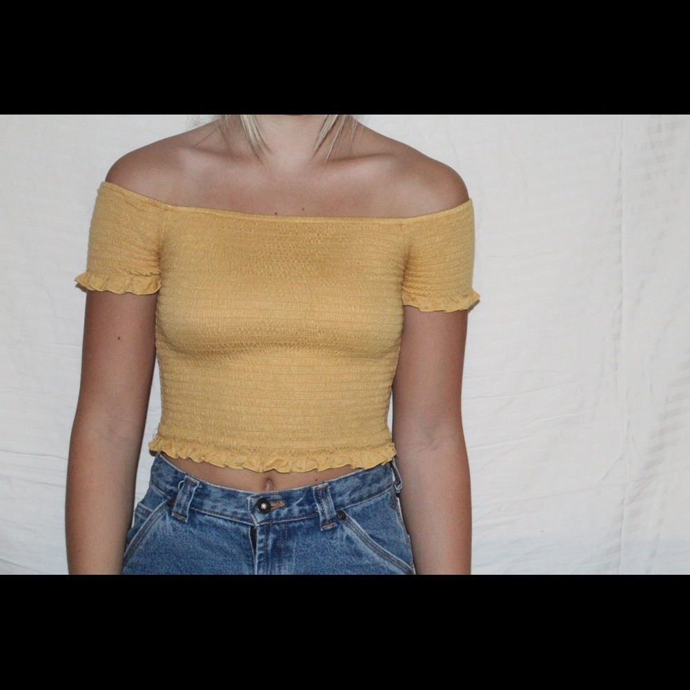 Tilly’s mustard off the shoulder crop top